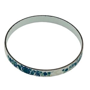 Vintage Heavy Enamel Bangle Bracelet Blue Green Folk Floral White Boho Stackable